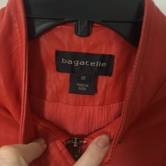 Bagatelle Vibrant orange/Red Leather Jacket size 12 - Picture 2 of 6